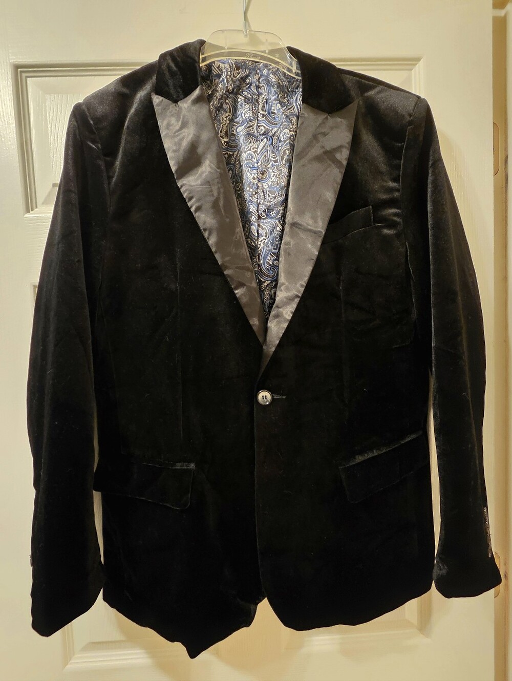 Thwei Black Velvet Men's Blazer with Paisley Lining S: Medium